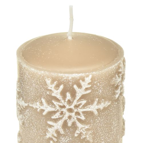 Floristik24 Pelarljus beige ljus snöflingor 100/65mm 4 st