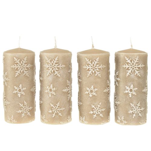 Artikel Pelarljus beige ljus snöflingor 150/65mm 4 st