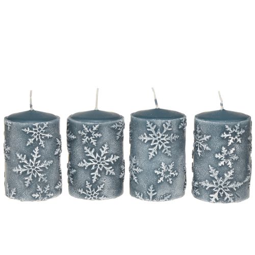Floristik24 Pelarljus blåljus snöflingor 100/65mm 4 st