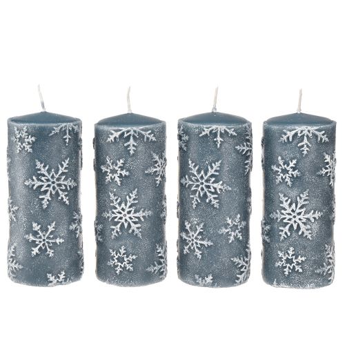Floristik24 Pelarljus blåljus snöflingor 150/65mm 4 st