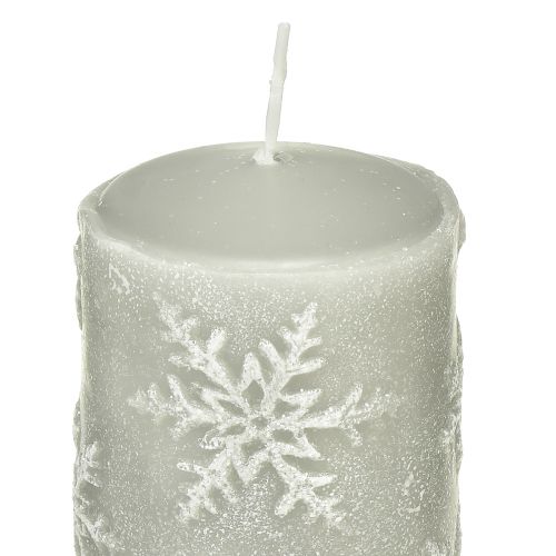 Artikel Pelarljus gråa ljus snöflingor 150/65mm 4 st