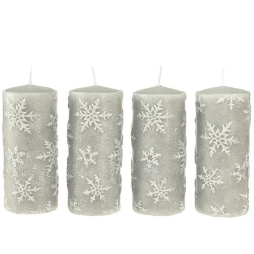 Artikel Pelarljus gråa ljus snöflingor 150/65mm 4 st