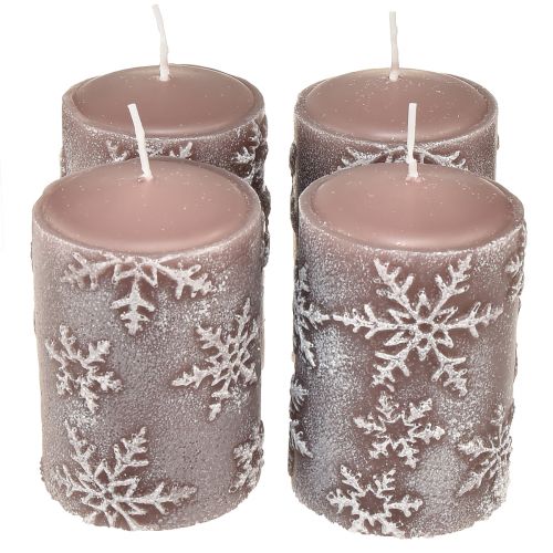 Floristik24 Pelarljus rosa ljus snöflingor 100/65mm 4 st