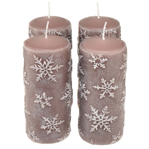 Pelarljus rosa ljus snöflingor 150/65mm 4 st