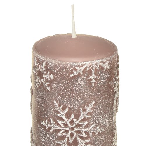Artikel Pelarljus rosa ljus snöflingor 150/65mm 4 st
