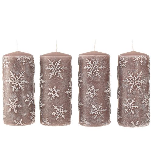 Artikel Pelarljus rosa ljus snöflingor 150/65mm 4 st