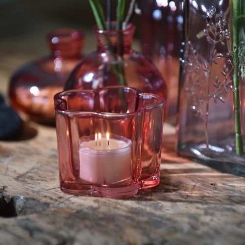 Artikel Värmeljushållare blomma värmeljusglas rosa Ø7,5cm H6cm 6st