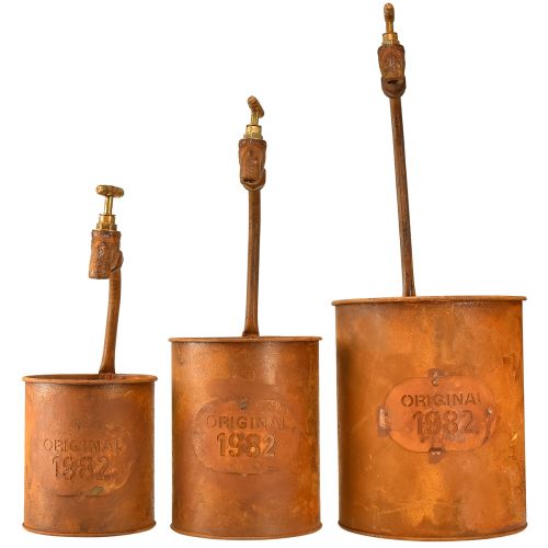 Artikel Planteringskruka patina dekorativ metall med kran H25/37/43cm set om 3 st