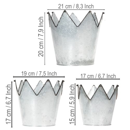 Blomkruka metall dekorativ zink Ø21,5/19,5/17cm set om 3 | Floristik24.se