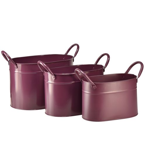 Artikel Planteringskruka i metall oval växtkruka lila 24/21/18cm set med 3 delar