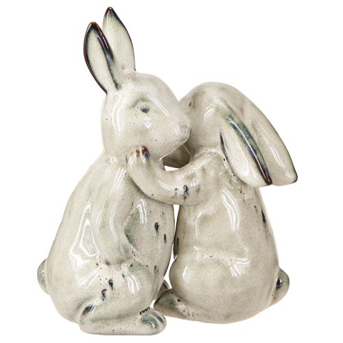 Floristik24 Keramiska Kaninfigurer Grå – Söt påskdekoration 2st 22cm