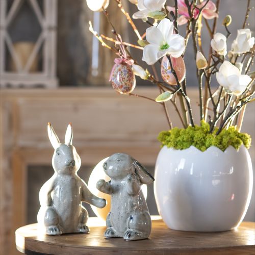 Floristik24 Keramiska Kaninfigurer Grå – Söt påskdekoration 2st 22cm