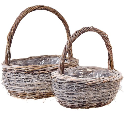 Flätad korg med handtag oval naturvit L32/40cm – set med 2 delar