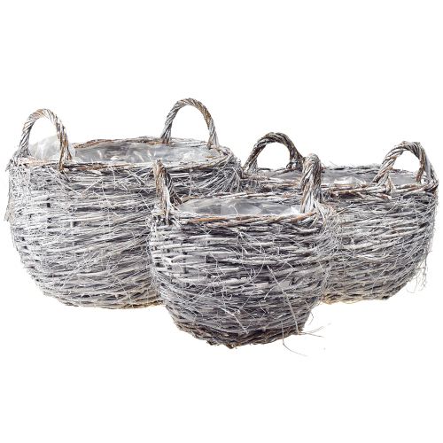 Floristik24 Flätad korgset i vittvättad - 3 storlekar (42cm, 36cm, 26cm) - Mångsidig för dekoration och förvaring - Set med 3 delar