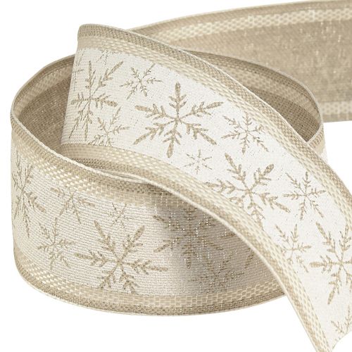 Floristik24 Julband med snöflingor - vinterband med linneinnehåll vit beige 40mm 12m