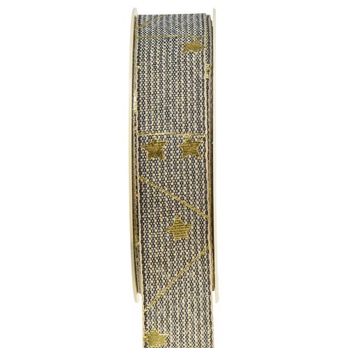 Artikel Julband med stjärnor band svart vitguld 25mm 18m