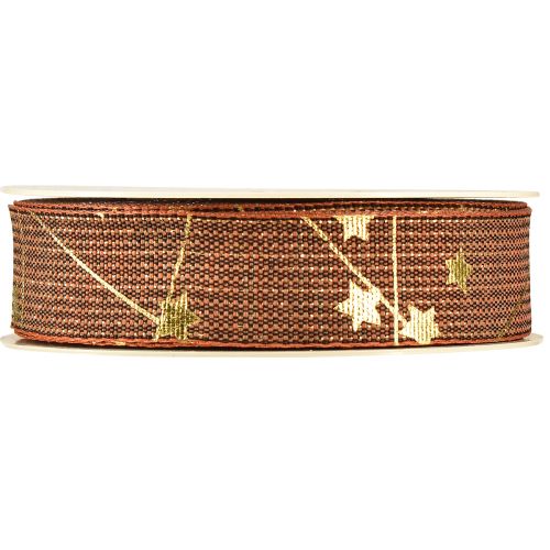 Artikel Julband med stjärnor dekorationsband brunt guld 25mm 18m