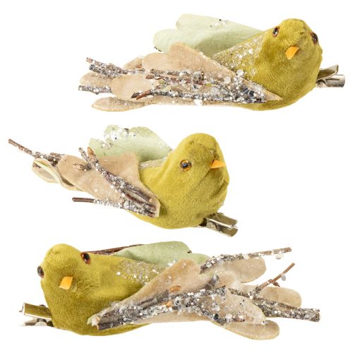 Floristik24 Juldekorationsfågel med klämma grön, glitter 12cm 6 st blandade