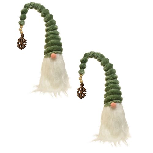 Floristik24 Festlig tomte med spiralgrön hatt och vitt skägg 65cm - Skandinavisk julmagi för ditt hem - 2 st