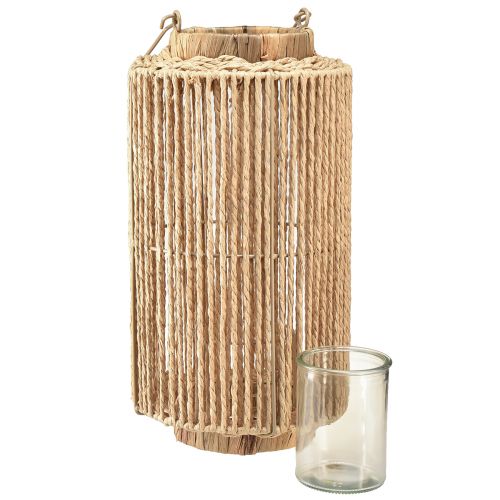 Artikel Raffia lykta med handtag naturfiber för LED ljus Ø19cm H36cm