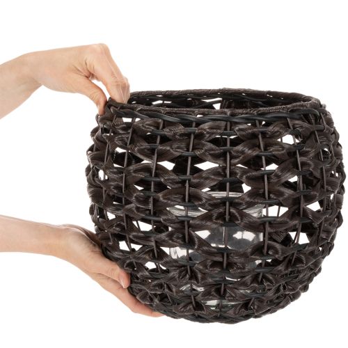 Vävd värmeljushållare, svart och brun, sommardekoration, Ø31cm H25cm | Floristik24.se