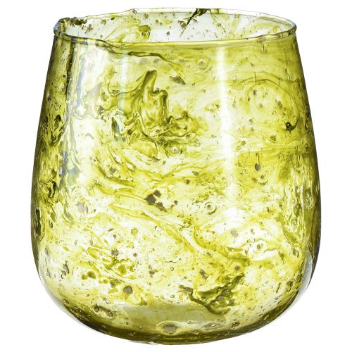 Vindljus glasdekor vintage gulgrön Ø12cm H12,5cm