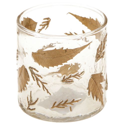 Artikel Lyktglas med gyllene blad Ø7,5cm H8,5cm 2st