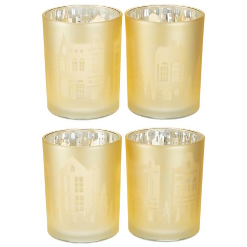 Floristik24 Lykta glas silver guld stadssilhuett H12,5 cm 4 st
