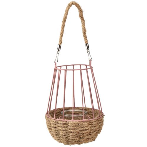 Artikel Lykta med handtag och ljusglas rosa natur Ø18cm H22cm