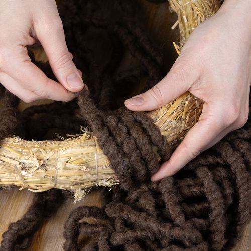 Artikel Fluffigt Mirabell-ullsnöre, brunt, 25 m dekorativt band för blomsterdekorationer och hantverk