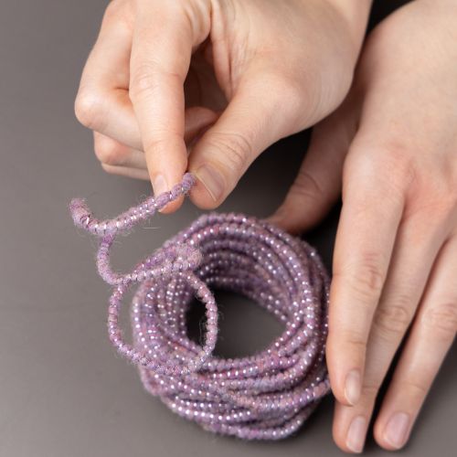 Artikel Ullsnöre med rosa och guldtråd, 5m x 5mm med ståltråd, för dekoration och pyssel