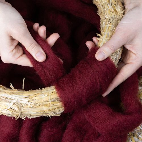 Artikel Ullsnöre, dekorativt garn, mörkrött, 10m ullband för blomsterhandel och hantverk
