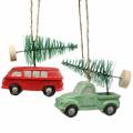Julgransdekorationsbil med granröd / grön 2st