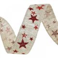 Floristik24 Presentband rosettband med stjärnor vit röd 25mm 15m