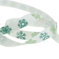 Floristik24 Dekorativt band med snöflingor vit, grön 15mm 15m