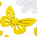 Floristik24 Blommor och fjärilar för att strö gul, vitt trä strö dekoration vår dekoration 72st