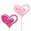 Floristik24 Blomproppar Mors Dag dekorativa pluggar hjärta rosa 7cm 12 st