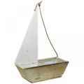 Floristik24 Dekorativt skepp, maritim trädekoration, segelbåt för plantering vit, naturlig H37cm L25,5cm