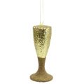 Floristik24 Hängare champagneglas ljusguld glitter 15 cm nyårsafton och jul