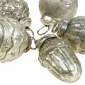 Floristik24 Miniträddekorationer höstfrukter och bollar pärlemor, antik silver äkta glas 3,4–4,4cm 10st