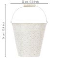 Dekorativ hink, vitkalkad, med handtag, Ø20,5 cm, metalldekoration i kruka | Floristik24.se
