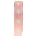 Floristik24 Dekorativt band med glimmerstjärna rosa 25mm 20m