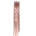 Floristik24 Dekorativt rosa band med guld 15mm 25m