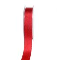 Floristik24 Dekorband rött med glimmer 25mm 20m