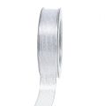 Floristik24 Dekorationsband med lurexränder silver 25mm 20m