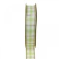 Floristik24 Dekorband rutigt rutigt band grönt/vitt/lila 20mm 15m