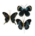 Floristik24 Fjäderfjäril på tråd svart blandad 7,5 cm - 8,5 cm 6st