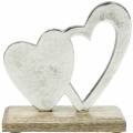 Floristik24 Dekorativt hjärtsilver, metallhjärta på mangoträ, Alla hjärtans dag, bordsdekoration dubbelhjärta