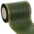 Floristik24 Elegant mörkgrönt moiréband med krans, 125 mm med guldfärgad pärlkant, sorgband, bröllopsdekoration, rosettband