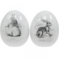 Floristik24 Keramikägg, påskdekoration, påskägg med kaniner vit, svart Ø10cm H12cm set om 2